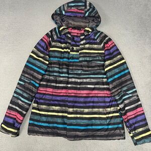 Burton Dry Ride Jacket Women's XL‎ Multicolor Rainbow Snowboard Coat Ski Hooded